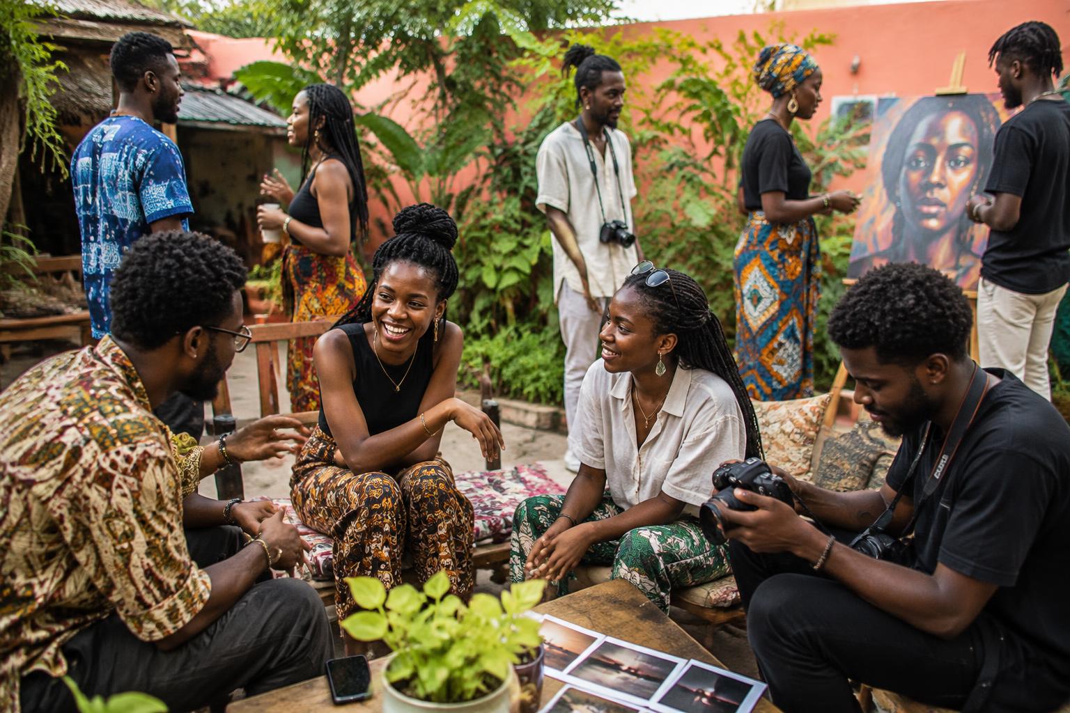Ghanaian creatives connecting at a courtyard gathering in Accra